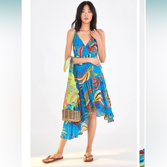 Farm Rio Dress Blue Banana Wrap - Picture 1 of 10